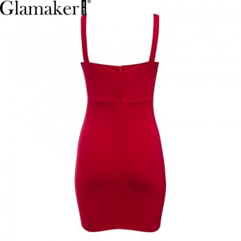 Black hollow out bodycon v neck sexy short dress Women Red Black